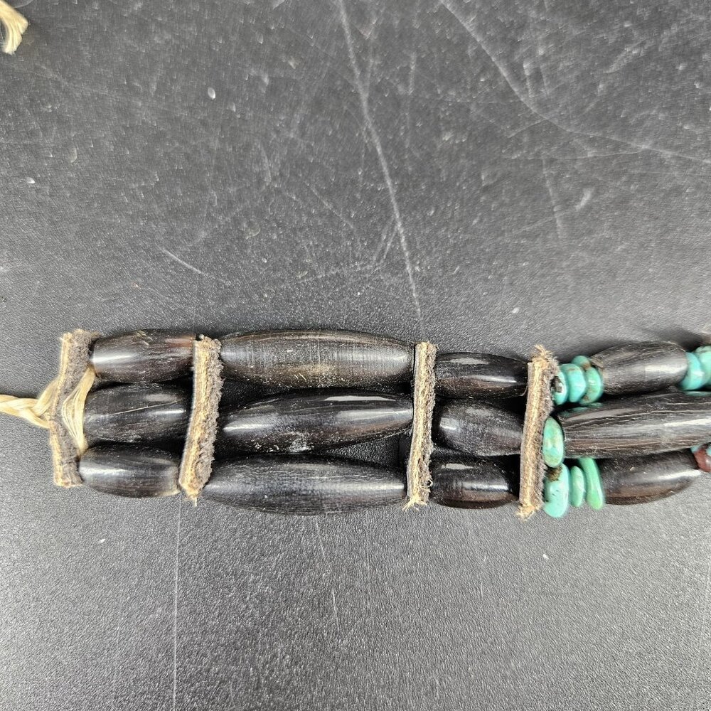 Turquoise Beaded Choker Necklace Womens Black Southwestern Leather Cord Boho - Picture 6 of 11